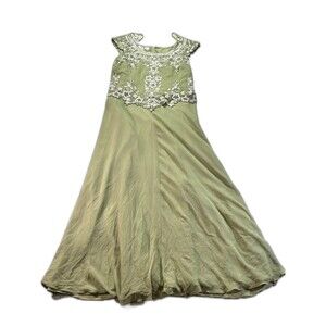 JKARA New York Beaded Bodice Chiffon Formal Dress Size 12 In Jade Green